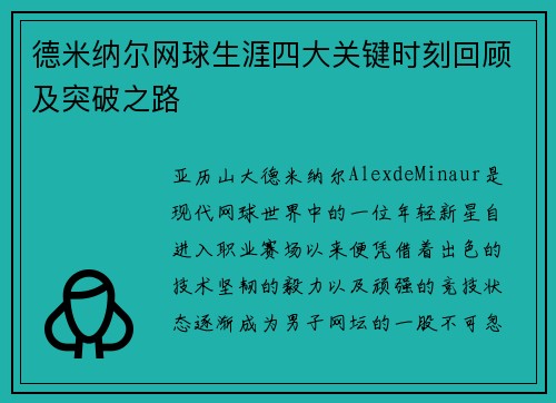 德米纳尔网球生涯四大关键时刻回顾及突破之路